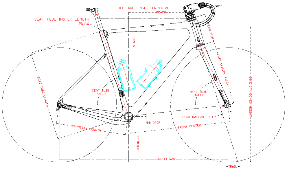 geometria do quadro da bicicleta de cascalho de carbono