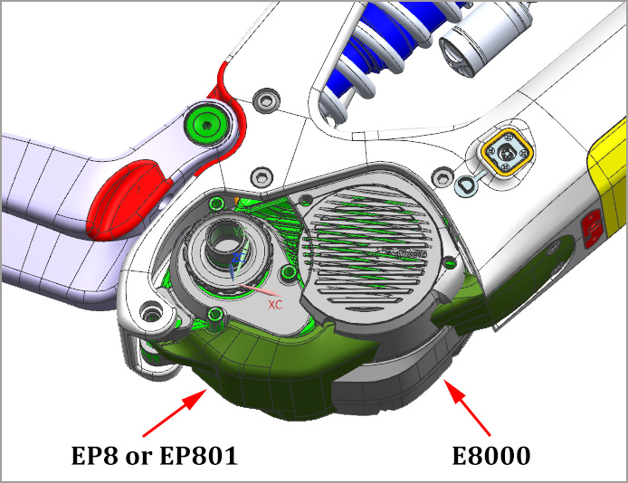 Tampa do motor EP8 vs E8000 na estrutura LCES801