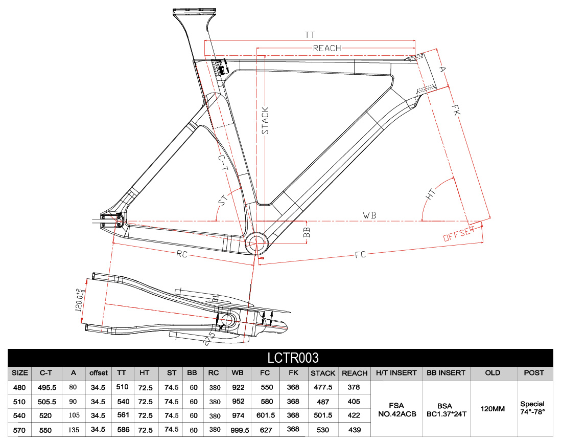 Quadro de bicicleta de trilha de carbono Geometria LCTR003