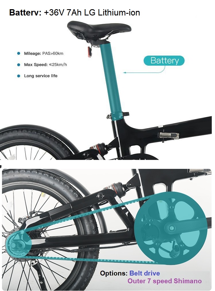 Bateria dobrável para bicicleta elétrica de carbono LCE-XO